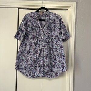 Mossimo Supply Co Womens Purple Floral Tunic Shirt Top Size L